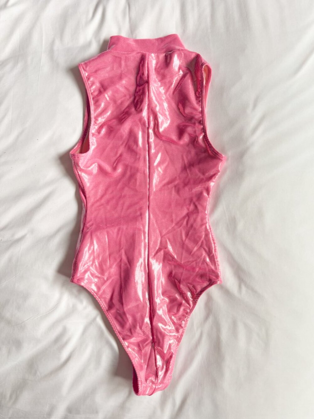 American Apparel Metallic Pink Bodysuit/Swimsuit Sparkly Festival Barbiecore - Picture 2 of 7